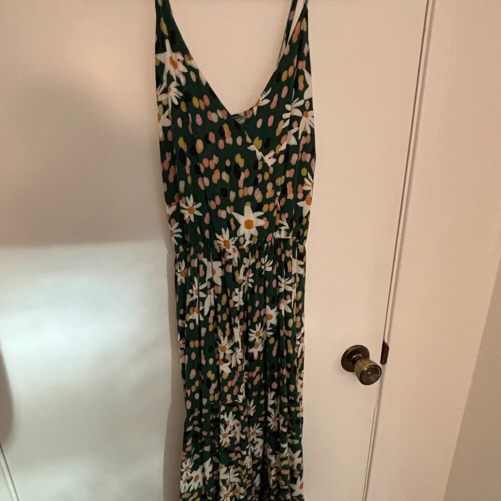 Forest Green Floral Midi - Sleeveless Knot Front Dress